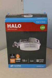 lot 17 image: NEW - Halo ALB 125-Watt Equivalent Integrated LED Gray Dusk to Dawn Area Light, 4000K MSFRP $39.97