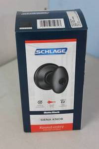 lot 122 image: NEW - Schlage Siena Matte Black Keyed Entry Door Knob