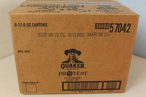 lot 312 image: Case of Quaker Protien Instant Apple Oats 6 - 12.6 oz Cartons