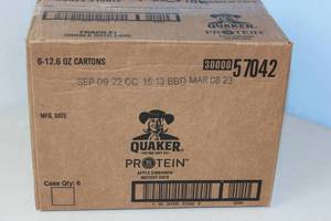lot 331 image: Case of Quaker Protien Instant Apple Oats 6 - 12.6 oz Cartons