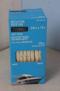 lot 32 image: NEW - Everbilt 38 in. x 15 ft. Reflective Dock Line Double Braid Nylon Rope, White
