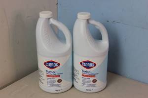 lot 179 image: NEW - 2 Bottles (128 OZ Total) of Clorox Turbo Disinfectant Cleaner for Sprayer Devices, Bleach-Free, Kills Cold and Flu Viruses, Industrial Cleaning, Hospital Cleaning, Kitchen and Bathroom Cleaning, 64 Fluid Ounces