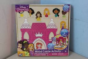 lot 204 image: NEW - Disney Princess Wood Castle Activity - Markers, Stickers, and more