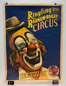lot 85 image: Vintage Ringling Bros And Barnum & Bailey Circus Poster 20 38 x 27 (Tears And water Stains Present)