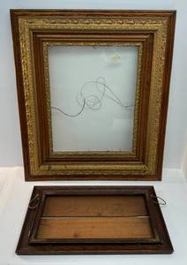 lot 105 image: Two Vintage Ornate Wood Frames One Hinged 1 22 12 x 14 12 1 31 12 x 27 14
