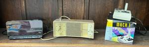 lot 129 image: Shelf Of Misc. Electronics Including General Electric Clock And Radio, Vintage IBM Mach-1 Joystick And More