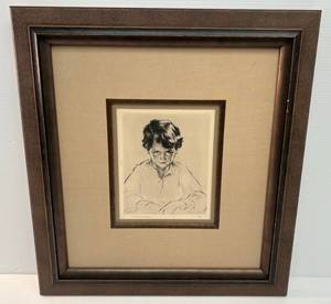 lot 132 image: Autum Wan Heintzelman Etching Framed Behind Glass 20 14 x 22