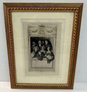 lot 133 image: Vintage Framed Behind Glass Etching By Unknown Artist Dated 1834 13 34 x 10 34