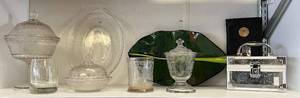 lot 198 image: Shelf Full Of Misc. Vintage Items Including EAPG Minerva Roman Medallion Pieces And More