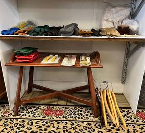 lot 201 image: Two Shelves Full Of Misc. Items Including Gloves, Mittens And More