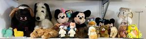 lot 203 image: Shelf Full Of Misc. Stuffed Animals Including Mickey Mouse, Minnie And More