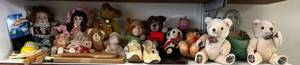 lot 204 image: Shelf Full Of Misc. Vintage Stuffed Animals And More
