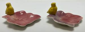 lot 213 image: Vintage Royal Copley (RARE) Trinket Dishes With Yellow Birds (Crazing Present In Clear Coat