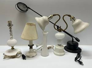 lot 217 image: Group Of Vintage Decorative Milk Glass Lamps And More