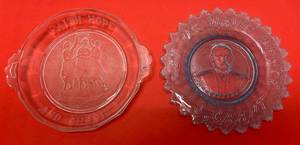 lot 243 image: Two Vintage EAPG Glass Plates 1 US Grant 1 1875 Faith Hope Charity Pie Plate Dish With Handles Featuring The Three Graces