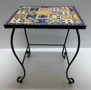 lot 256 image: Mosaic Multicolored Table With Metal Legs 18 x 15 x 22 T