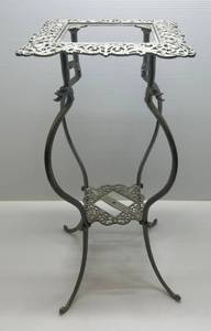lot 258 image: Ornate Metal Table 13 x 13 x 29T (Missing Glass)