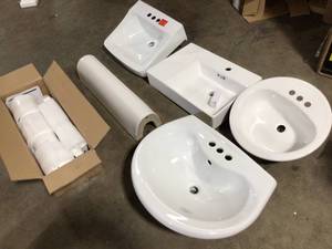 Mix lot of White bathroom Sinks, Various Models and Conditions Customer returns Review all pictures
