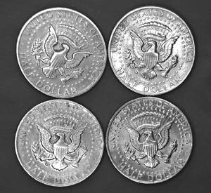 Lot of (4) 1971, 1972 D Kennedy Half Dollar Coins Circulated