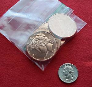 Lot of (4) Peace Dollar Copper Bullion Rounds BrilliantUncirculated (BU) .999 Fine 1 AV ounce (New, Undated)
