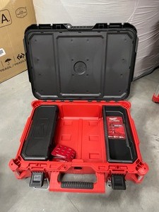 lot 10 image: Milwaukee PACKOUT 22 in. Medium Red Tool Box with 75 lbs. Weight Capacity