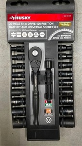 lot 14 image: Husky 14 in. Drive 100-Position Ratchet and Universal SAEMetric Socket Wrench Set (20-Piece)