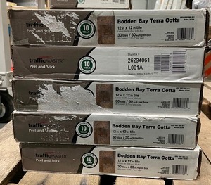 lot 142 image: 5 boxes TrafficMaster Bodden Bay Terra Cotta 3 MIL  Peel and Stick Vinyl Tile Flooring (30 sqftcase)