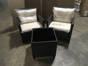 lot 2 image: Gymax  3-Piece Wicker Outdoor Patio Conversation Set Garden Yard with Off White Cushions Gymax  3-Piece Wicker Outdoor Patio Conversation Set Garden Yard with Off White Cushions