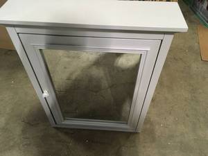 lot 29 image: Home Decorators Collection  Fremont 24 in. W x 30 in. H Framed Rectangular Bathroom Vanity Mirror in Gray Customer returns Review all pictures