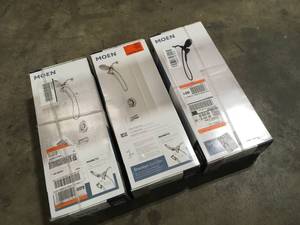 lot 34 image: Lot with Assorted Moen Shower Head Customer returns Review all pictures