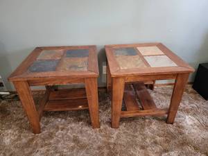 lot 4 image: Stone Top Mission End Tables