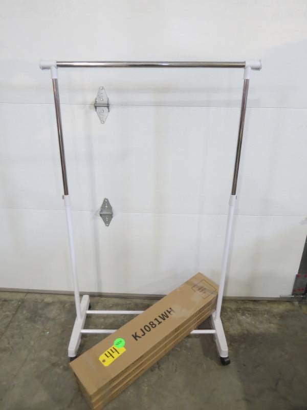 lot 44 image: 3 Pack  Deluxe Adjustable Garment Rack - Rolling Clothes Organizer - White and Chrome