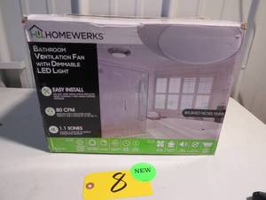 lot 8 image: Homewerks 7117-01-BN Bathroom Integrated LED Light Ceiling Mount Exhaust Ventilation Brushed Nickel