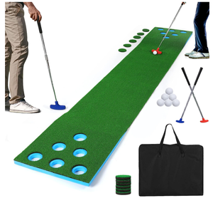 lot 2 image: HITIK Putting Green  Golf Putting Mat with 2 Golf Putters  1 Portable Bag  6 Golf Balls  12 Hole Covers