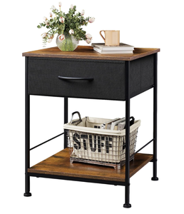 lot 15 image: WLIVE Nightstand, End Table with Fabric Storage Drawer and Open Wood Shelf