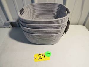lot 29 image: 4 Basket Lot - Members Mark Rope Baskets - Grey - 12.6 x 14 x 6