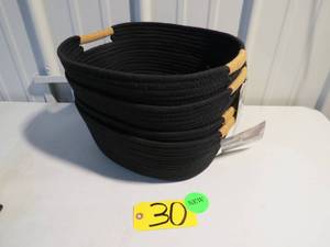 lot 30 image: 4 Basket Lot - Members Mark Rope Baskets - Black - 12.6 x 14 x 6