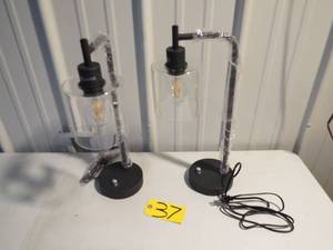 lot 37 image: 2 Pack Lot Dimmable NightstandTable Lamps with Glass Shades
