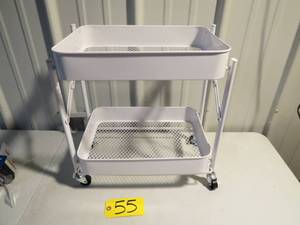 lot 55 image: 2 Tier Rolling Utility Cart - White