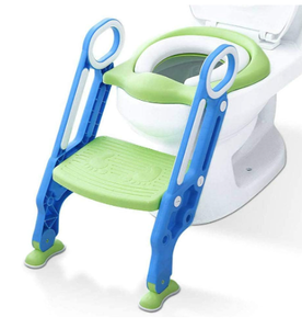 lot 22 image: Potty Training Toilet Seat with Step Stool Ladder for Boys and Girls Baby Toddler Kid Children Toilet Training Seat Chair with Handles Padded Seat Non-Slip Wide Step (Blue Green)