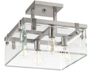 lot 41 image: Progress Lighting P350090-009 Glayse Close-to-Ceiling, Brushed Nickel - Missing One Glass Hanging Bracket