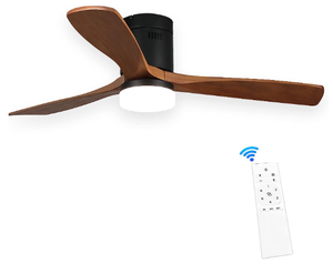 lot 62 image: misokoo Ceiling Fan with Lights Remote Control 52 Wood 3-Blade, DC Motor with 6 Speed, Dimmable LED Light Kit Included,Flush Mount Modern Ceiling FanReverse Airflow - Missing LED Light Cover