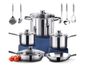 lot 51 image: New - HOMICHEF 14-Piece Nickel Free Stainless Steel Cookware Set