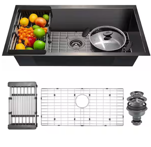 AKDY  Matte Black Stainless Steel 30 in. x 18 in. Single Bowl Undermount Kitchen Sink with Accessories
