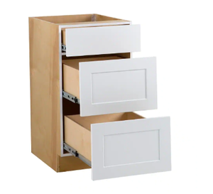 Hampton Bay  Cambridge Shaker Assembled 18x34.5x24 in. Base Cabinet with 3-Soft Close Drawers in White