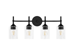 Home Decorators Collection  Ayelen 25 in. 4-Light Black Vanity Light with Clear Glass