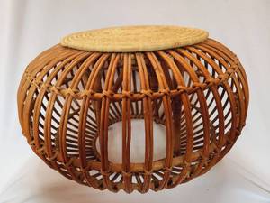 Vintage Rattan OttomanTable #1