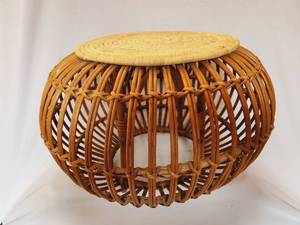 Vintage Rattan OttomanTable #2
