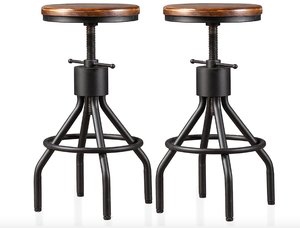 lot 665 image: Industrial Bar Stool-Set of 2-Swivel Counter Coffee Chair-Extra Pub Height Adjustable 22-33 inch