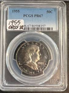 1955 US 5 PC PROOF SET CERTIFIED PR67 PCGS WITH AMAZING TONING
